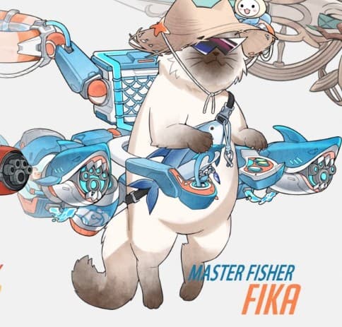Master Fisher Jetpack Cat is another skin contest winner. She's chilling out by the water. Image Credits: Ice T, Blizzard